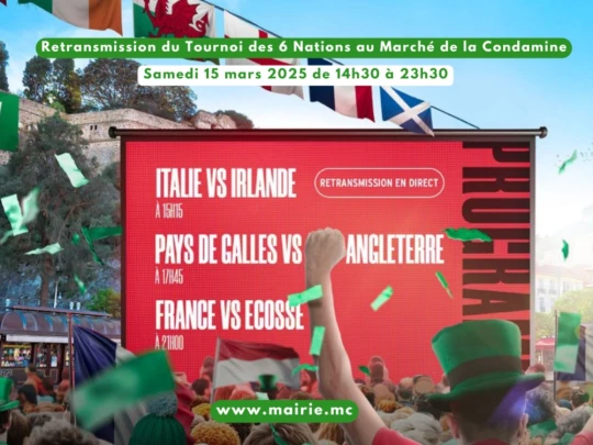 Aperçu de l'actualité Retransmission du Tournoi des 6 Nations au Marché de la Condamine, le samedi 15 mars 2025 de 14h30 à 23h30