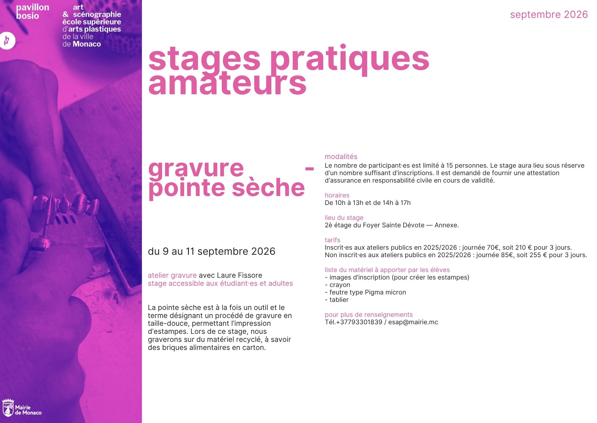 Stages et ateliers à l'ESAP Stages et ateliers à l'ESAP