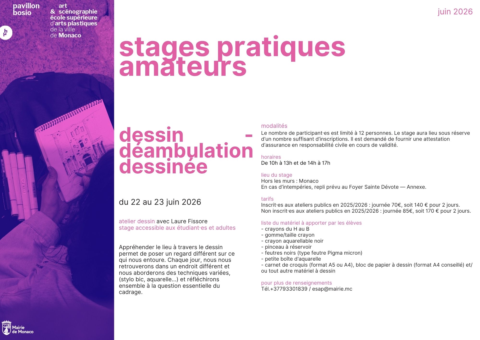 Stages et ateliers à l'ESAP Stages et ateliers à l'ESAP