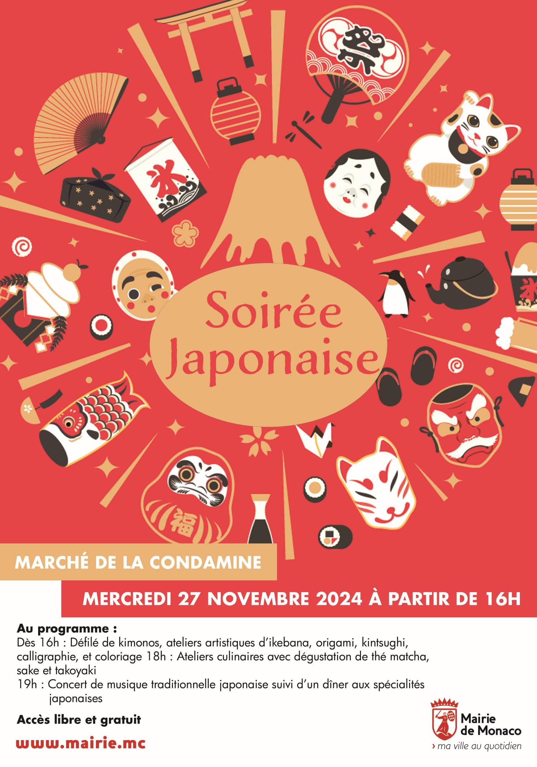 Affiche de l'événement Soirée Japonaise au Marché de la Condamine