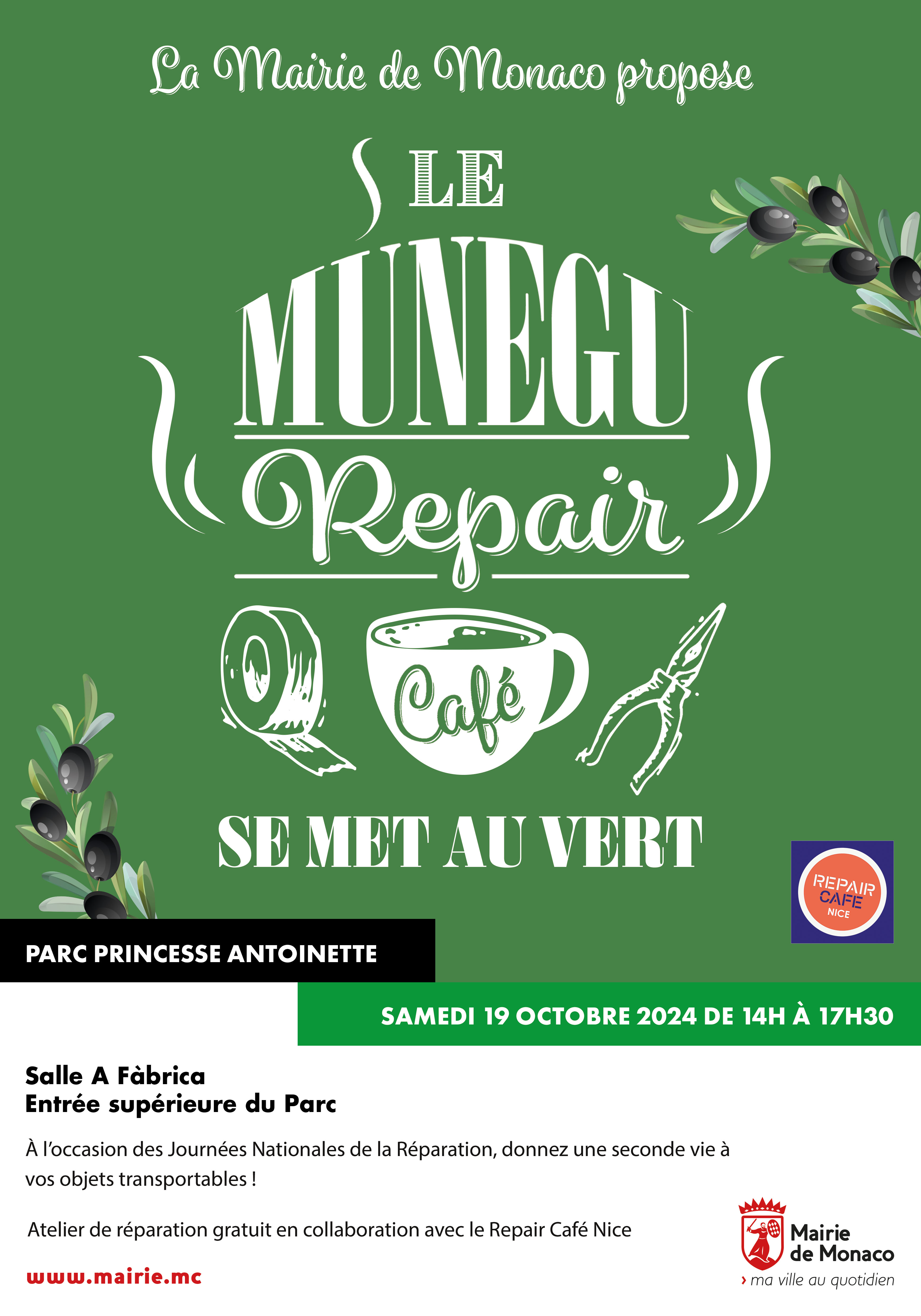 Affiche de l'événement Le Mùnegu Repair Café se met au vert