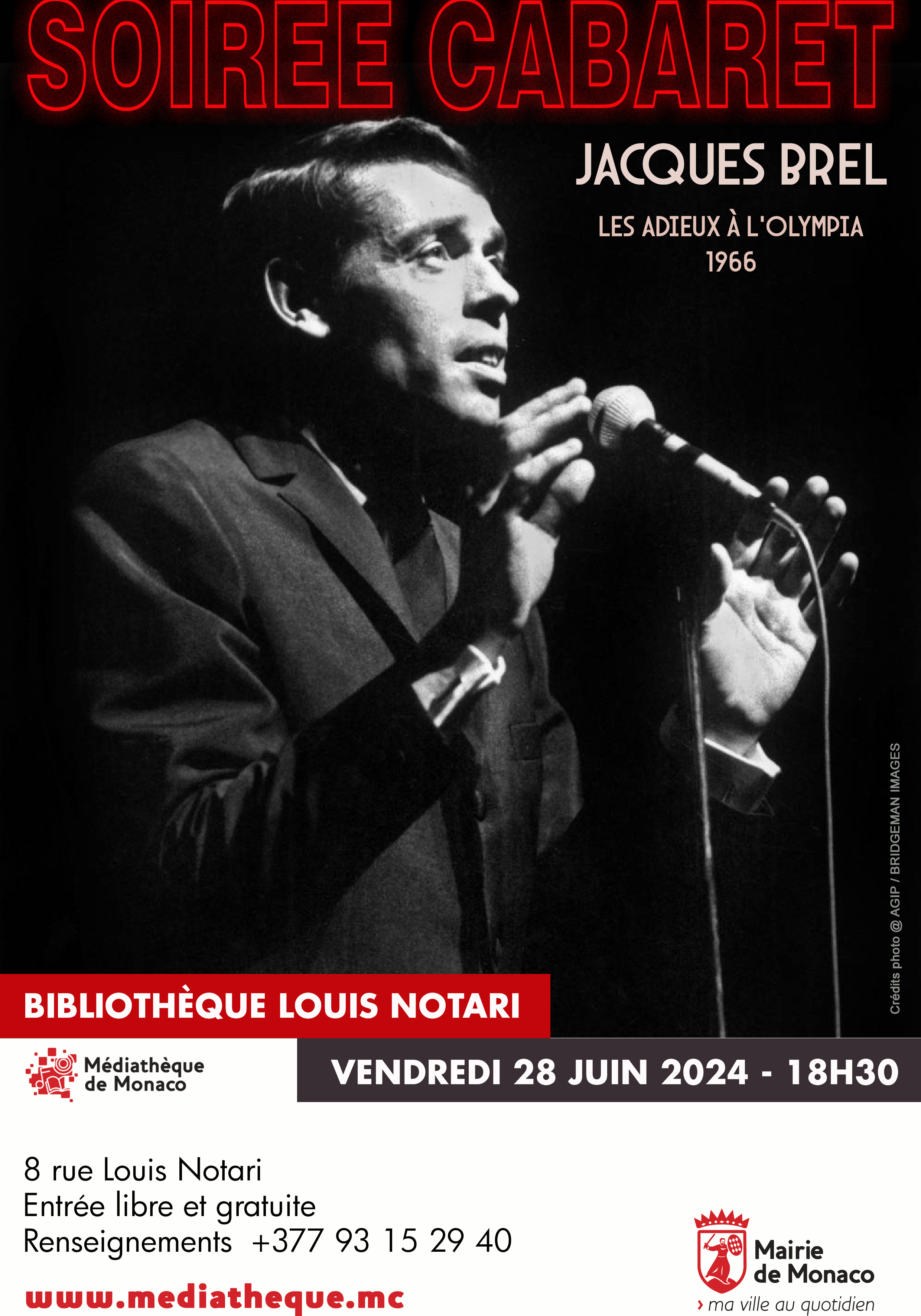 Affiche de l'événement Jacques Brel - Les adieux à l'Olympia 1966